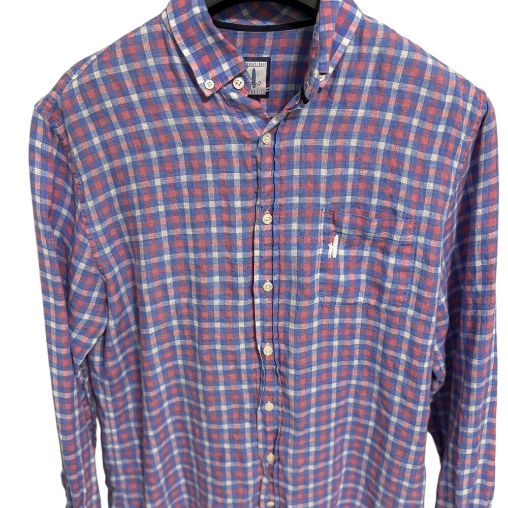 Johnnie-O Shirt Mens Large Linen Blend Multicolor Plaid Long Sleeve Button Down
